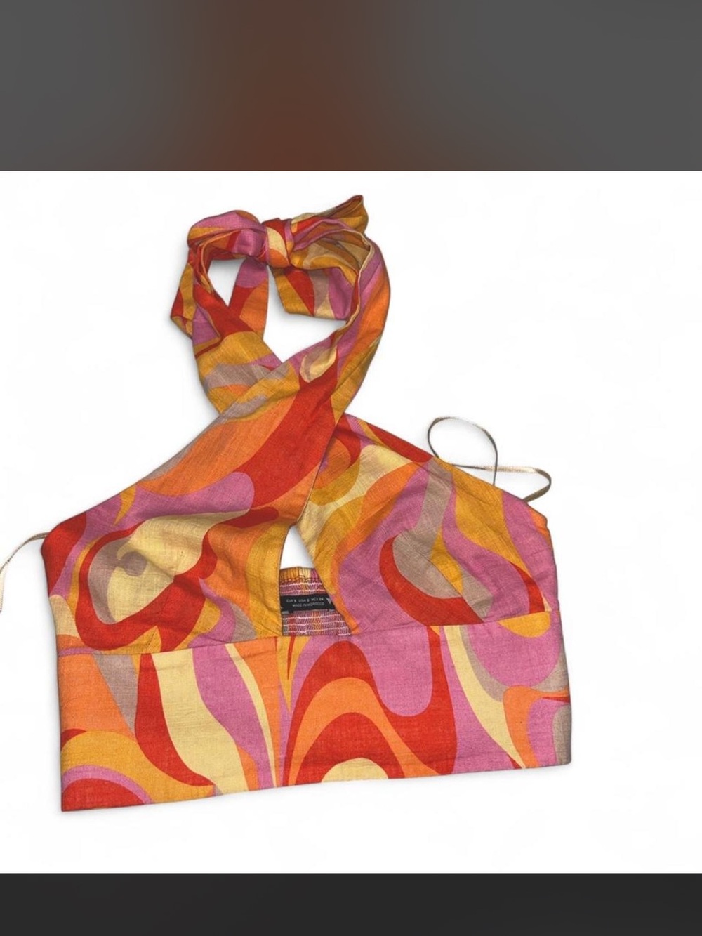 Zara Multicolor Halter Top - Red, Orange, Pink, Yellow, Cream retro pattern